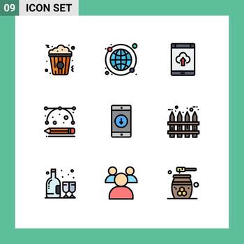 Modern Set of 9 Filledline Flat Colors and symbols such as application development tools app designing tools upload Editable Vector Design Elements