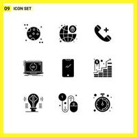 Set of 9 Modern UI Icons Symbols Signs for phone software ring new app Editable Vector Design Elements