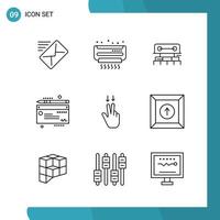 Vector Pack of 9 Outline Symbols. Line Style Icon Set on White Background for Web and Mobile.