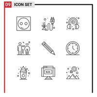 Set of 9 Modern UI Icons Symbols Signs for education man herb business learning Editable Vector Design Elements