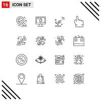 User Interface Pack of 16 Basic Outlines of advancement touch biology point finger Editable Vector Design Elements