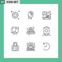 Modern Set of 9 Outlines and symbols such as fun cubes estate party balloon Editable Vector Design Elements