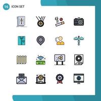 Universal Icon Symbols Group of 16 Modern Flat Color Filled Lines of clothing shirt ribbon summer camera Editable Creative Vector Design Elements