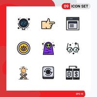 9 Universal Filledline Flat Colors Set for Web and Mobile Applications halloween character technical interface support eye Editable Vector Design Elements