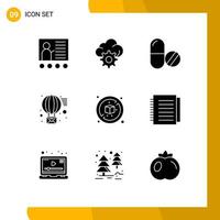 Mobile Interface Solid Glyph Set of 9 Pictograms of diet send drug receive email Editable Vector Design Elements