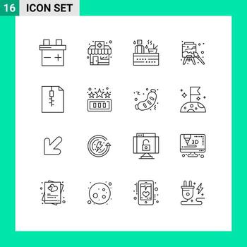 User Interface Pack of 16 Basic Outlines of fun zip wellness document paint Editable Vector Design Elements
