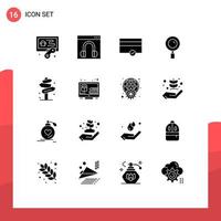 Mobile Interface Solid Glyph Set of 16 Pictograms of post beach finance search magnifier Editable Vector Design Elements