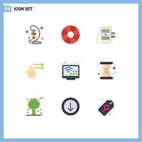 Pictogram Set of 9 Simple Flat Colors of internet right pos gesture files Editable Vector Design Elements