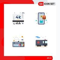 4 User Interface Flat Icon Pack of modern Signs and Symbols of monitor keyboard pc purchase connection Editable Vector Design Elements