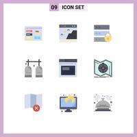 9 Universal Flat Colors Set for Web and Mobile Applications oxygen equipment picture diving key Editable Vector Design Elements