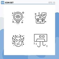 Set of 4 Modern UI Icons Symbols Signs for atom face search security halloween animal Editable Vector Design Elements