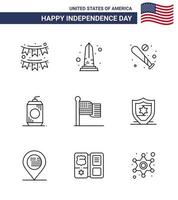 9 USA Line Pack of Independence Day Signs and Symbols of drink bottle usa usa bat Editable USA Day Vector Design Elements