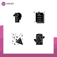 Modern Set of 4 Solid Glyphs Pictograph of activity heart head paper log Editable Vector Design Elements