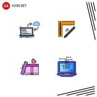 4 Thematic Vector Filledline Flat Colors and Editable Symbols of sync design dashboard construction heart Editable Vector Design Elements