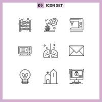 Universal Icon Symbols Group of 9 Modern Outlines of health machine farming home machine Editable Vector Design Elements