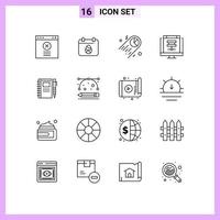 16 User Interface Outline Pack of modern Signs and Symbols of drawing sever pie online data Editable Vector Design Elements