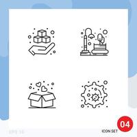 4 símbolos de signos de línea universales de elementos de diseño de vector editables de corazón de noche de producto de regalo de caja