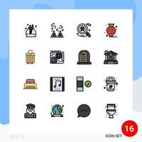 Group of 16 Flat Color Filled Lines Signs and Symbols for map handbag search luggage beach Editable Creative Vector Design Elements