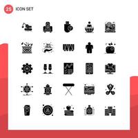 Mobile Interface Solid Glyph Set of 25 Pictograms of internet international computers business stick Editable Vector Design Elements