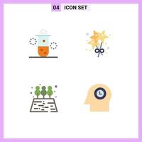 4 User Interface Flat Icon Pack of modern Signs and Symbols of nuclear radiation garden science stare face Editable Vector Design Elements