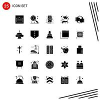 Solid Glyph Pack of 25 Universal Symbols of heart gesture magnifier protect one Editable Vector Design Elements