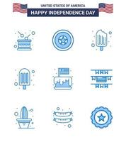 Pack of 9 creative USA Independence Day related Blues of cake ice cream medal food ice cream Editable USA Day Vector Design Elements