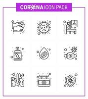iconos de conciencia de coronavirus icono de 9 líneas relacionado con la gripe del virus de la corona, como la enfermedad del desinfectante, el virus epidémico, el coronavirus viral médico, los elementos de diseño del vector de la enfermedad de 2019nov