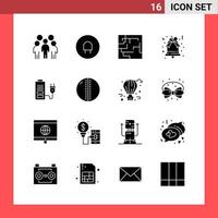 16 Icon Pack Solid Style Glyph Symbols on White Background Simple Signs for general designing Creative Black Icon vector background