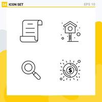 Line Pack of 4 Universal Symbols of document banking bird search money Editable Vector Design Elements