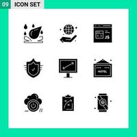 Group of 9 Modern Solid Glyphs Set for display tick coding secure check Editable Vector Design Elements