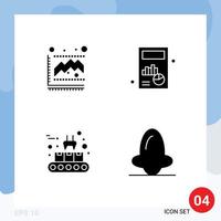 Group of 4 Solid Glyphs Signs and Symbols for diagram conveyor belt statistics chart production line Editable Vector Design Elements