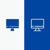 monitor de computadora pantalla hardware línea y glifo icono sólido banner azul línea y glifo icono sólido banner azul vector