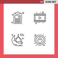 Stock Vector Icon Pack of 4 Line Signs and Symbols for business masjid film moon health Editable Vector Design Elements