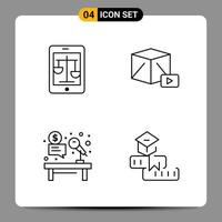 4 Black Icon Pack Outline Symbols Signs for Responsive designs on white background 4 Icons Set Creative Black Icon vector background