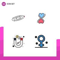 Editable Vector Line Pack of 4 Simple Filledline Flat Colors of galaxy investment system eight magnetic Editable Vector Design Elements