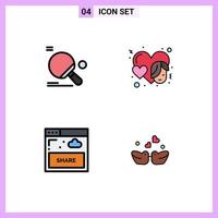 Set of 4 Modern UI Icons Symbols Signs for racket interface ping pong women sharing Editable Vector Design Elements