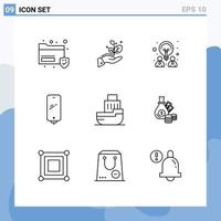 Mobile Interface Outline Set of 9 Pictograms of delivery charging creative mobile phone Editable Vector Design Elements