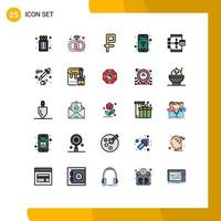 Mobile Interface Filled line Flat Color Set of 25 Pictograms of flowchart develop rubble coding wifi Editable Vector Design Elements