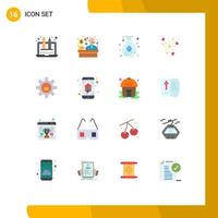 Flat Color Pack of 16 Universal Symbols of lock gear flask love celebration Editable Pack of Creative Vector Design Elements