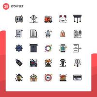 Modern Set of 25 Filled line Flat Colors and symbols such as interior decorations packet chandelier headphone Editable Vector Design Elements