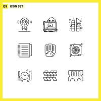 Group of 9 Outlines Signs and Symbols for center paper video office note Editable Vector Design Elements