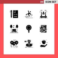 User Interface Pack of 9 Basic Solid Glyphs of relax park failure chair lock Editable Vector Design Elements