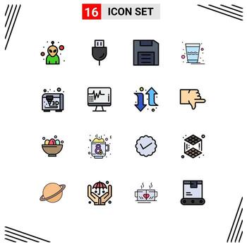 Group of 16 Modern Flat Color Filled Lines Set for modeling india computers glass gadget Editable Creative Vector Design Elements