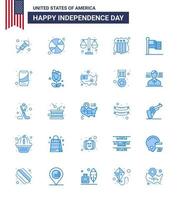 Happy Independence Day Pack of 25 Blues Signs and Symbols for thanksgiving american court usa police badge Editable USA Day Vector Design Elements