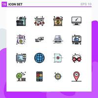 Flat Color Filled Line Pack of 16 Universal Symbols of day pc card imac monitor Editable Creative Vector Design Elements