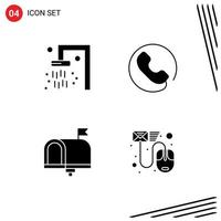 Set of 4 Vector Solid Glyphs on Grid for bath email answer communication data Editable Vector Design Elements