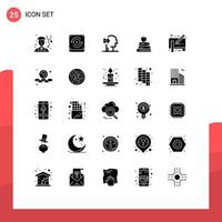 Modern Set of 25 Solid Glyphs Pictograph of pencil document solution blue print food Editable Vector Design Elements