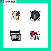 User Interface Pack of 4 Basic Filledline Flat Colors of head cards plug edit money Editable Vector Design Elements