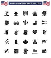 USA Happy Independence DayPictogram Set of 25 Simple Solid Glyph of packages bag sweet entrance saloon Editable USA Day Vector Design Elements