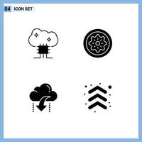 4 Thematic Vector Solid Glyphs and Editable Symbols of cloud based services slice cloud server food cloud Editable Vector Design Elements